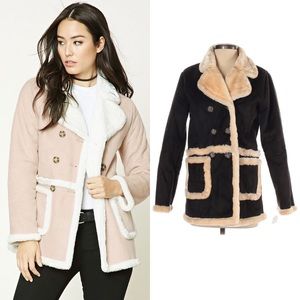 NWOT Forever 21 Vegan Suede Fur Trim Winter Coat
